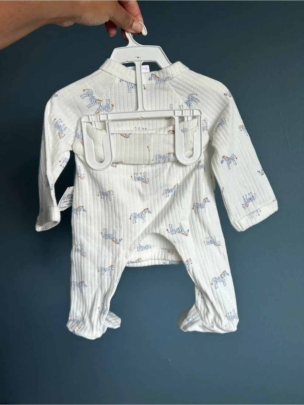 Carter's White Ribbed Zebra Kimono Footed Pajama Set